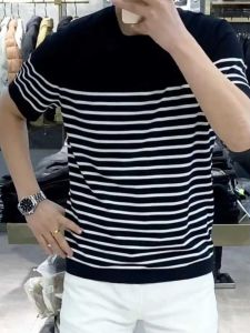 Comfortable round Neck Short Sleeve Striped Mens T-shirt Business Casual Breathable High-End Half Sleeve Summer Top