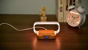 Shenzhi Tech WR06 LED Table Lamp with Digital Clock Wireless Charging Phone Stand Dimmable Night Light