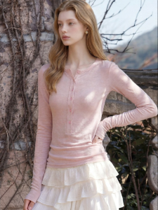 Summer Henley Neck Buttoned Layering T-Shirt