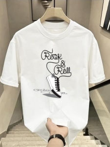 Heavyweight Cotton Short Sleeve T-Shirt Mens Loose Fit White Pure Cotton Youthful Style round Neck Casual Summer 2025