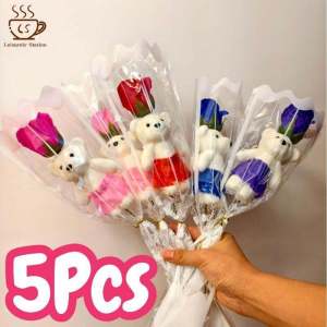 5Pcs 44cm Artificial Foam Bear Soap Rose Flower Valentines Day Gift Holding Bouquet Wedding Decoration