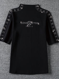 Elegant Slim Fit Cotton T-Shirt with Rhinestones Half High Collar Five Sleeve Commute Style Korean Version Spring Fashion