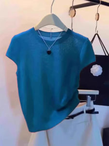 SHUQINGLAI | Knitted Ice Silk Short Sleeve T-shirt for Women Thin Summer Blouse