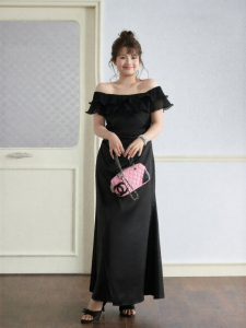 JULULOOK | Đầm Dài Mermaid Satin Dáng Suông Ruffle Vai Trễ