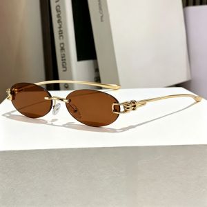 New Oval Rimless Sunglasses for Women Metal Frame Casual Sun Shades Men Outdoor Cycling UV400 Sun Glasses Ladies Eyewear