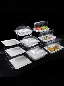 Double Three-Layer Self-Service Fruit Tray Stand Cake Pastry Dessert Display Tray Melamine Porcelain Restaurant Banquet Table Decoration