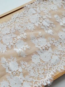 Retro Hollow Floral Eyelash Lace Trim 3m Long 25cm Wide No Stretch Embroidered Underwear Fabric Black White for DIY Sewing