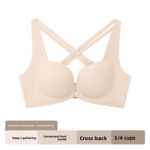 Aimo | Earsey Sports Bra Womens Fashion Anti-Sagging Seamless Nylon Fabric V-Neck Fixed Strap Gathered No Steel Ring Underwear