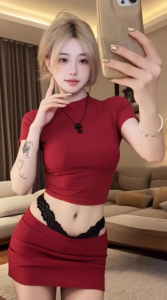 ชุดเซ็ต2ชื้น เสื้อยืดคอกลมแขนสั้น สีพื้น เสื้อครอป + กางเกงกระโปรง (ไม่มีกางเกงใน) ผ้าโพลิเอสเตอร์ นุ่ม ใส่สบาย ชุดไปคาเฟ่ #1311