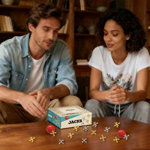 Classic Mini Metal Jacks Game with Balls Retro Vintage Jax Tabletop Puzzle Toy Adults Stress Relief Fidget Toy Party Favor Gift