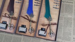 Pulpen Bulu Pena 5 Kepala Tulisan Fountain Kaligrafi Stainless Vintage Retro dengan Kotak Alat Tulis Pena Hadiah Font