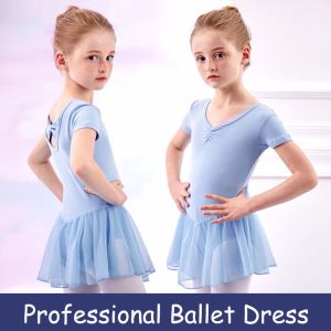 Ballet Dress Outfit Gymnastics Leotards for Girls Kids Short Sleeve Ballet Dancewear Chiffon Skirts Kids Dance Leotards