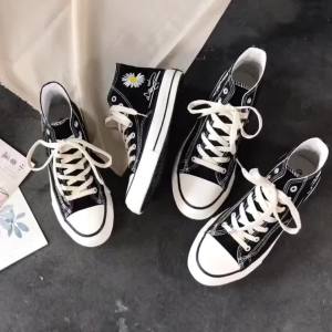 2023 New G-Dragon Same Style Little Daisy High-Top Canvas Shoes Female Students Korean Style All-Matching Cloth Shoes Couple Sneakers