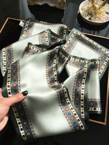 Elegant Double-Sided Long Silk Scarf Womens Fashionable Silk Chiffon Draped Necktie Korean Style Versatile Seasonal Accessory