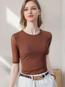 Áo Thun Cổ Tròn Tay Bảy Mảnh Lưới Mỏng Thường Ngày Cho Nữ Mùa Xuân Hè Phong Cách Mới Dáng Ôm Vừa Vặn