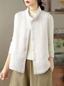 Simple Artistic Style Beige down Jacket Vest Womens Loose Casual Versatile Cotton Insert Outerwear Autumn New Arrival