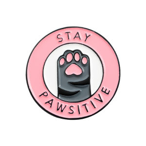 Cartoon Pink Cat Paw Enamel Pins Custom Stay Pawsitive Brooches Lapel Badges Fashion Cute Jewelry Gifts for Friends Wholesale