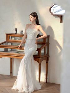 Dollytang Vibrant Mermaid Kimono Robe De Soiree Slimming Fishtail ชุดเอวสูงชุดยาวแขนกุดสําหรับงานเลี้ยงงานแต่งงาน