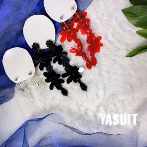 100% Premium Crystal Handmade Earring Shinning Flower Exclusive Drop Earring Korean Style Korea Trend Long Night Gown Dinner Dress Ready Stock Ship From Kuala Lumpur