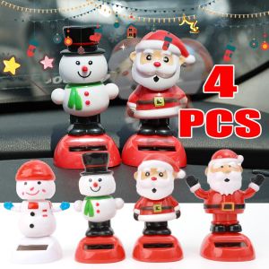 4Pcs Cartoon Santa Claus Car Ornament DIY Dashboard Cute Solar Doll Bobble Head Snowman Decoration Merry Christmas Creative Dancing Doll Gift
