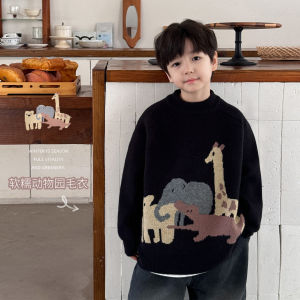 Thickened Cartoon Knitted Sweater for Boys Casual Versatile Winter Clothes Korean Style Soft Processing round Neck Long Sleeve