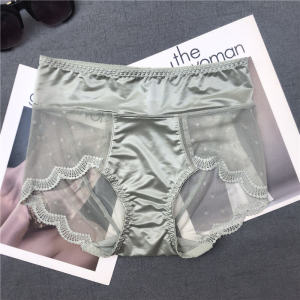 Matcha Green Mid-High Waist Lace Underwear Womens Ultra-Thin Mesh QMilch Comfortable Soft Breathable Triangle Shorts