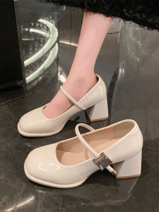 รองเท้าส้นสูงสไตล์ฝรั่งเศสสำหรับผู้หญิง รองเท้าส้นหนา ฤดูใบไม้ผลิ 2025 รองเท้า Mary Janes ส้นเตี้ย นุ่มๆ สำหรับใส่กับกระโปรง