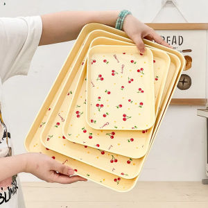 WORTHBUY Multifunctional Plastic Serving Tray Cherry Pattern Fruit Dessert Plates Kitchen Organizer Perfume Jewelry Storage Tray