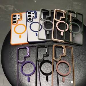 Transparent Magnetic Case For Samsung Galaxy S26 Ultra Wirelesss Charge For Galaxy S26 Flip Metal Lens Bracket Shockproof Cover