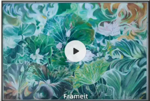 Abstract Water Lily Painting Framed Artwork for Home Decor. Vibrant green and blue hues with white lilies.