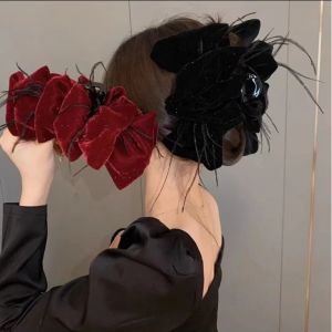 Bow Feather Hair Clip Women Korean Fashion Flocking Hairpin Hair Clamp Hair Accessories for Girls