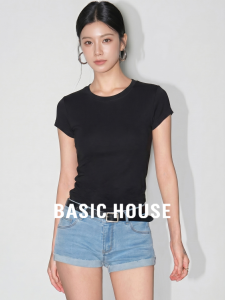 Basic House | Thin Summer Black Tencel Wool Blend Short Sleeve Round Neck T-Shirt