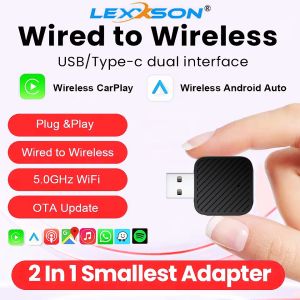2 in 1 AI Box Mini Adapter Wired to Wireless Carplay&Android Auto Compatible with 99% of Cars Plug and Play WiFi Smart Dongle