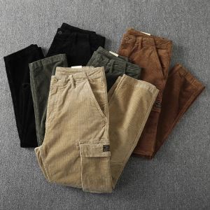 Big Sale Leak-Picking Autumn and Winter Corduroy Pants Mens Retro Heavy Weight Casual Pants Multi-Pocket Straight-leg Loose Cargo Pants