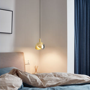 Nordic 20CM Bedside Single-Head Chandelier Bedroom Modern Simple Glass Restaurant Chandelier Creative Long Line Copper Color Small Chandelier