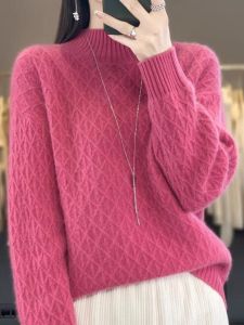 WANGGONGZHU | Thickened Half-High Collar Knitted Sweater Womens Casual Warm Autumn Winter Inner Wear Princess Style Long Sleeve Regular Fit