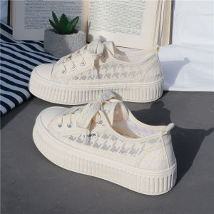 Womens Canvas Shoes Breathable Mesh Hollow out Thick Bottom Thin Style Spring Summer Versatile Cross Buckle Korean Version White Sneakers