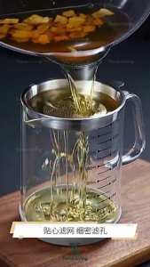 TAMA LIVING Keiko Wadah Penyaring Minyak Kaca Dengan Saringan Stainless Saringan Minyak Wadah Minyak