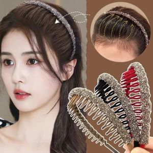 Simple Shiny Rhinestone Bezel Hair Hoop Headdress Solid Color Flocking Hair Comb Headband with Teeth Hair Accessories for Women