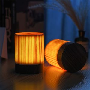 USB Rechargeable Led Wood Night Light Touch LED Bedside Lamp Wireless Table Lamp Dimmable LED Nightlight Wood Lamp Decoration Lighting 5V