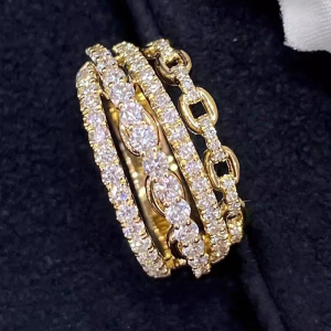 Huitan Multi-layers Design Lady Rings Gold Color Inlaid Shiny CZ Trendy Luxury Accessories Jewelry for Wedding Party Anniversary