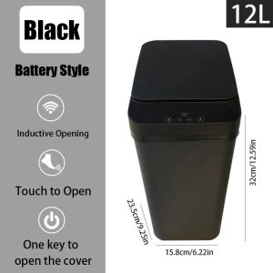Bathroom Touchless Trash12L Motion Sensor-Activated Trash Can with LidAutomatic Kitchen Trash for OfficeLiving RoomBedroom