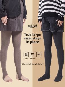 Miiow | Plus Size Black Fleece Lined Thick Womens Tights Autumn Winter Plus Size Cotton Underwear For Plump Women Base Layer Pants