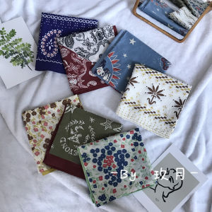 Khăn Vuông Trang Trí Xương Cá Tính Phong Cách Hip Hop Vải Lanh Cotton Mùa Xuân Thu Đông 70cm Khăn Quàng Cổ Đa Năng