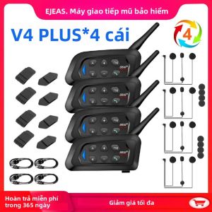 Tai Nghe Bluetooth EJEAS 4PCS V4 Plus Dành Cho Xe Máy Đàm Thoại Toàn Đôi Chống Nước Có Radio FM Liên Lạc Không Dây Nhóm Dùng Cho Mũ Nửa Đầu