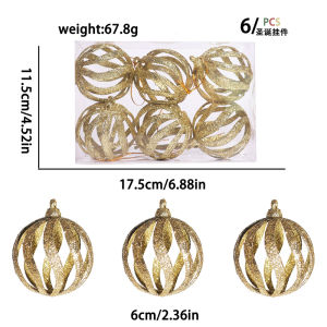 6Pcs Glitter Gold Powder Hollow Christmas Ball Decoration Xmas Tree Hanging Pendant Home Party Arrangement New Year Gift Navidad