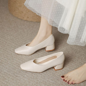 Black Work Shoes for Women Comfortable Soft Bottom High Heels Chunky Heel Stand for Long Time Walking Fashion Single Shoes