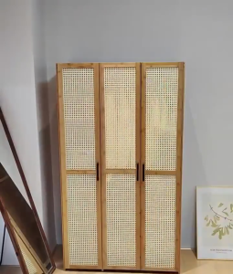 Bamboo Rattan Wardrobe Cabinet  Large Capacity Dustproof Clothes Storage Bedroom Organizer Cabinet