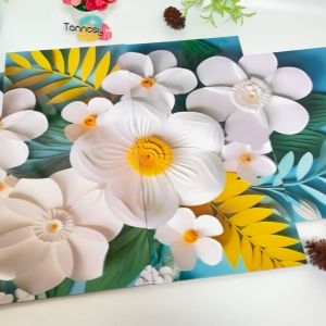 TENNESY Hiasan Dinding Aesthetic 1 Set Bunga Putih 3D White Paper Art 4 Panel Wall Decor Rumah