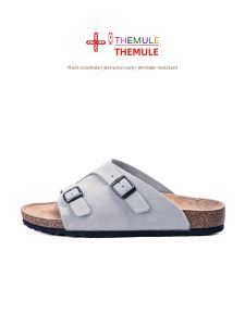 THEMULE | Dép Xám Đế Dày Có Hai Dây Bằng Sọt Mềm
